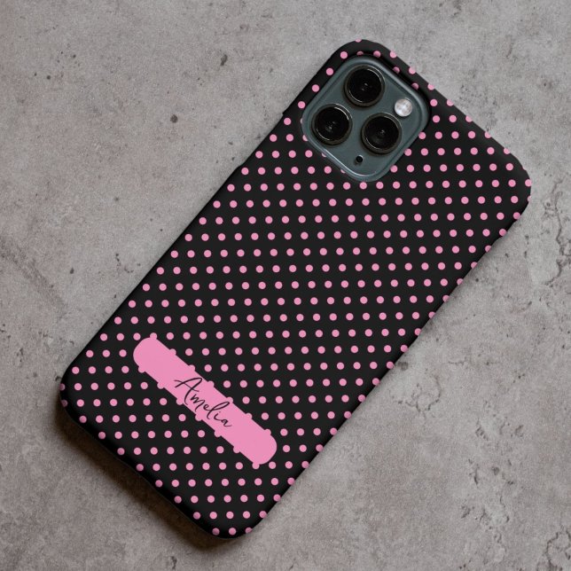 Funda De Case-Mate Para iPhone Pos de polka negros y rosas (Subido por el creador)
