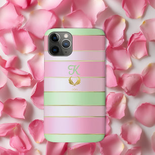 Funda Para iPhone 11 Pro Posh Monogrammed Pastel Rosa y Verde