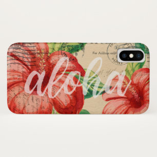 Funda Para iPhone X Postal hawaiana del hibisco del vintage