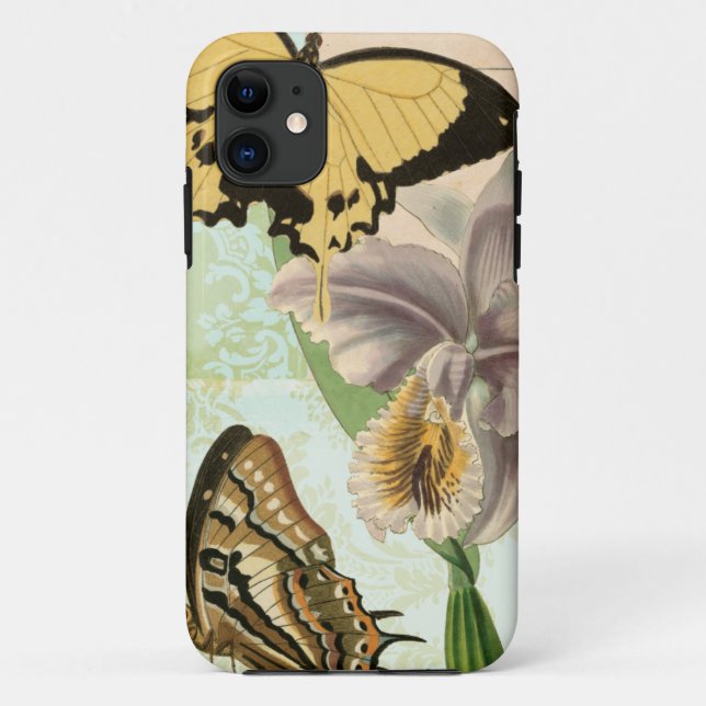 Funda De Case-Mate Para iPhone Postales antiguas con mariposas y flores (Reverso)
