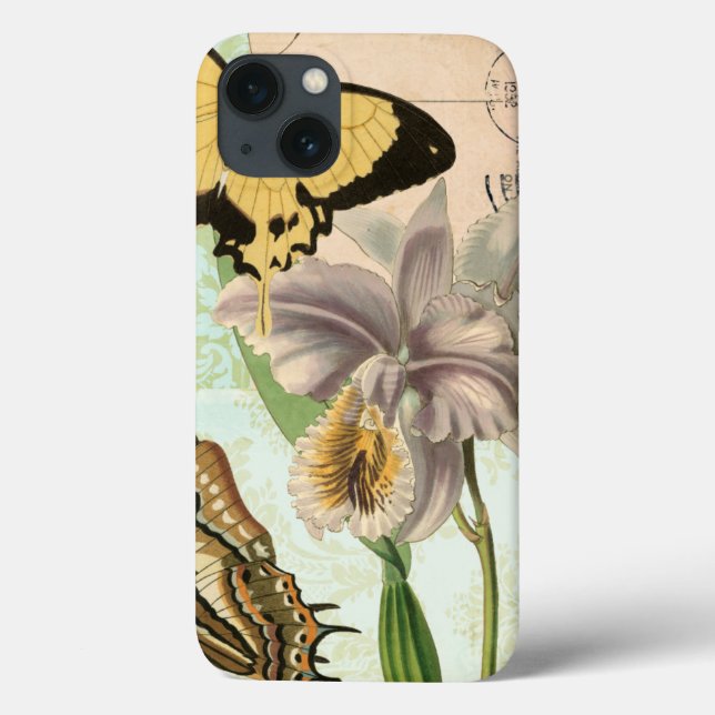 Funda De Case-Mate Para iPhone Postales antiguas con mariposas y flores (Reverso)