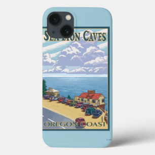 Funda Para iPhone 13 Poster de Viajes Vintage de las Cuevas de León del