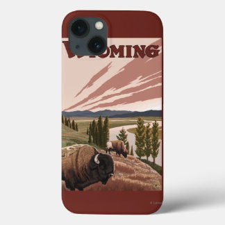 Funda Para iPhone 13 Poster del viaje del vintage del bisonte del río