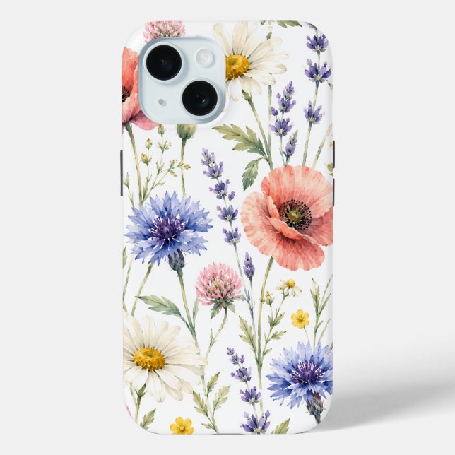 Funda De Case-Mate Para iPhone Prado Floral de Flores Silvestres Acuarela (Reverso )