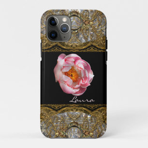 Funda Para iPhone 11 Pro Preciosa Peonía Monograma Chic