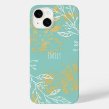 Precioso Blanco Azul con Hojas Florales Personaliz