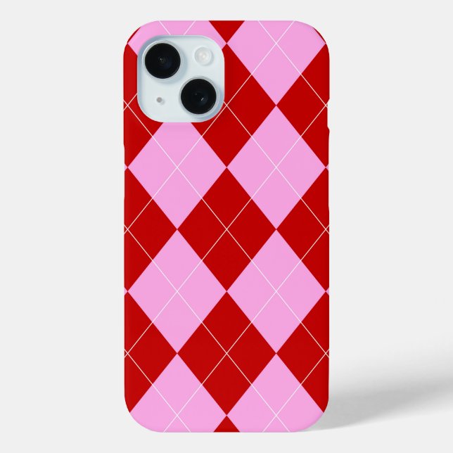Funda De Case-Mate Para iPhone Preppy Argyle Tartán Diamond Plantado Rojo Rosa (Reverso )