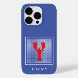 Funda Para iPhone 14 Pro De Case-Mate Preppy Blue Gingham Red Lobster Name Coastal
