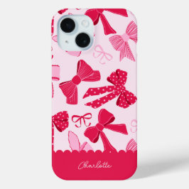 Funda Para iPhone 15 Preppy Hand Drawn Coquette Pink Red Bows