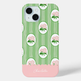 Funda Para iPhone 15 Preppy Hand Drawn Hydrangea Pink Green Frame