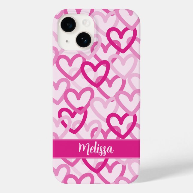 Funda De Case-Mate Para iPhone Preppy Hearts Pink (Reverso )