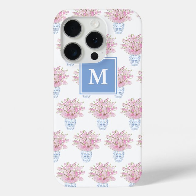 Funda De Case-Mate Para iPhone Preppy Monograma Pink Florines Blue White Ginger J (Reverso )