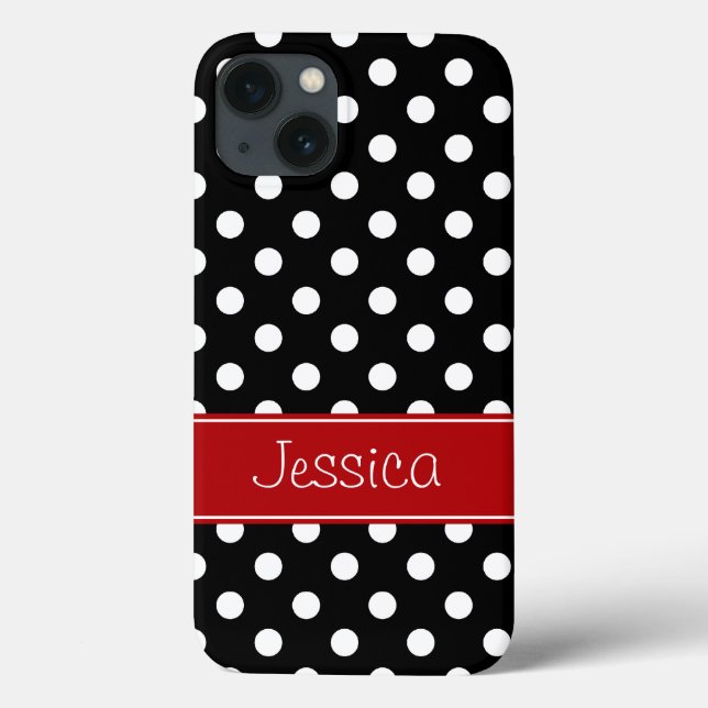 Funda De Case-Mate Para iPhone Preppy Red and Black Polka Dots Personalized (Reverso)