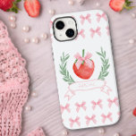 Funda Para iPhone 14 Plus De Case-Mate Preppy Strawberry Pink Gingham Bows Personalizados<br><div class="desc">Estuche Iphone personalizado con estética de coqueta preppy en rosa y blanco. El diseño presenta una fresa con arco de gingham rosa, enmarcada con una corona laurel de estilo logo, banner de nombre y bordes de patrón de arcos rosados para coincidir con el logo de fresa. Diseñado para el iPhone...</div>