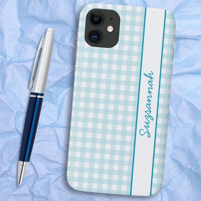 Funda De Case-Mate Para iPhone Pretty Blue and White Gingham Check Custom  (Subido por el creador)