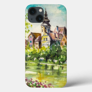 Funda Para iPhone 13 Primavera en pequeña ciudad en el río