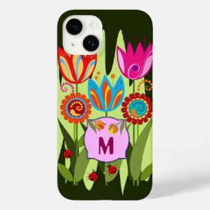 Funda Para iPhone 14 De Case-Mate Primavera monogramada con tulipanes