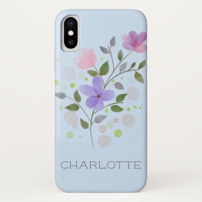 Funda De Case-Mate Para iPhone Primer nombre inicial más Charlotte con flores (Reverso)