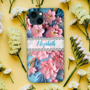 Funda Para iPhone 13 Primeras rosadas 3D, personalizado de marco de dia