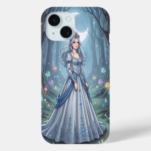 Funda Para iPhone 15 Princesa azul plateada en el bosque