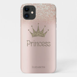 Funda Para iPhone 11 Princesa Girly Crown, Bokeh Rosa Purpurina de oro