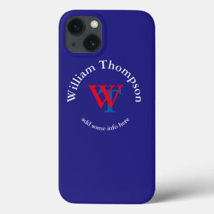 Funda Para iPhone 13 promociona tú mismo logotipo monograma rojo/az