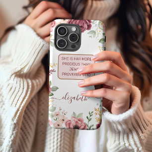 Funda Para iPhone 13 Proverbios 31 Flor rosa pastel elegante