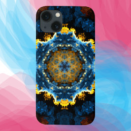 Funda Para iPhone 13 Psicodelia Mandala Flor Amarillo azul y Naranja