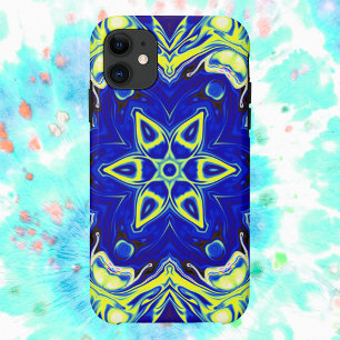 Funda Para iPhone 11 Psicodelia Mandala Flor azul y amarillo