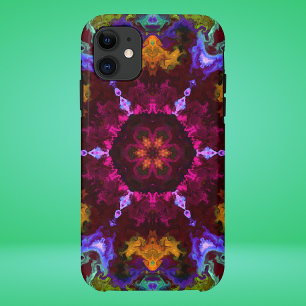 Funda Para iPhone 11 Psicodelia Mandala Flor Naranja morado y verde