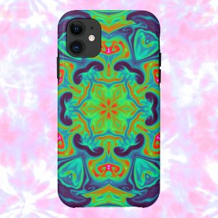 Funda Para iPhone 11 Psicodelia Mandala Flor Verde Azul y Rojo