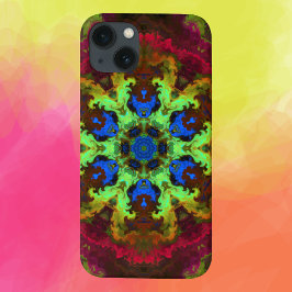 Funda Para iPhone 13 Psicodelia Mandala Flor Verde Azul y Rojo