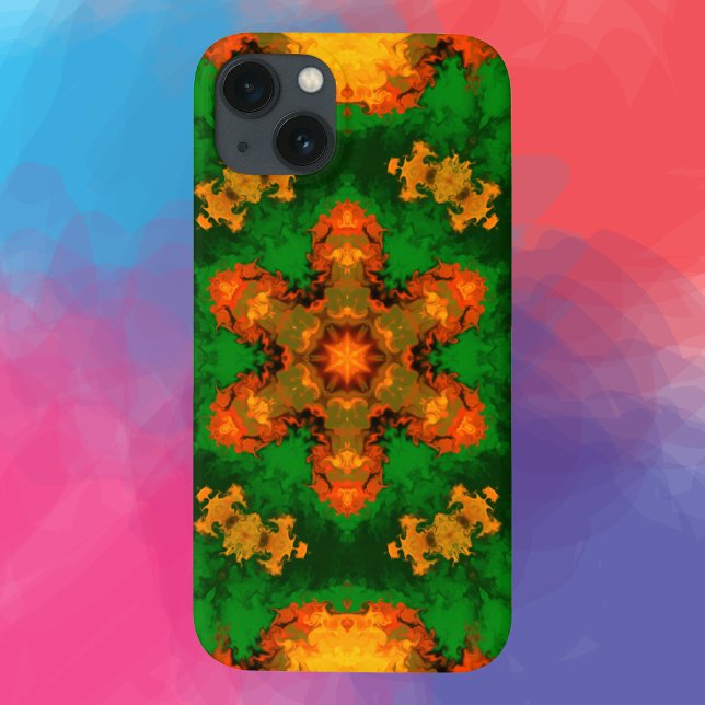 Funda De Case-Mate Para iPhone Psicodelia Mandala Flor Verde Naranja y Amarillo (Subido por el creador)