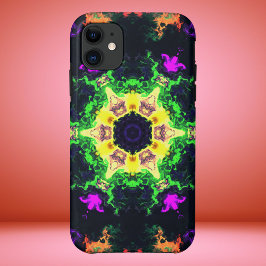 Funda Para iPhone 11 Psicodélico Mandala flor morado verde y amarillo