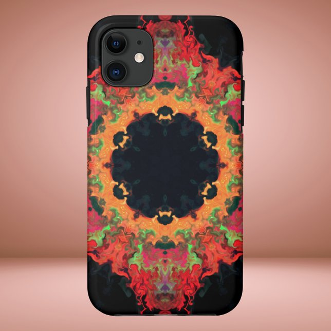 Funda De Case-Mate Para iPhone Psicodélico Mandala Flor Naranja Rojo y Verde (Subido por el creador)