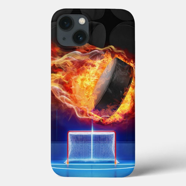 Funda De Case-Mate Para iPhone Puck de hockey en llamas (Reverso)