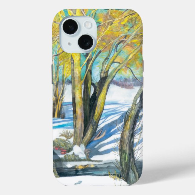 Funda De Case-Mate Para iPhone puente en invierno Acuarela (Reverso )