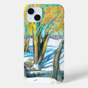 Funda Para iPhone 15 Mini puente en invierno Acuarela