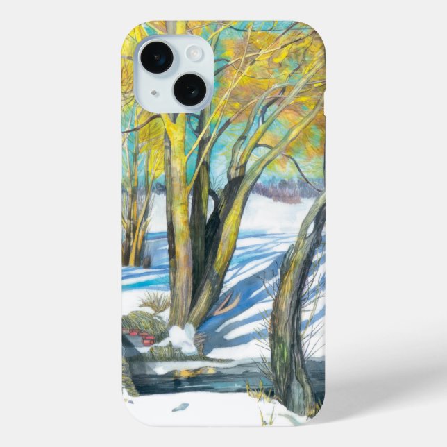 Funda De Case-Mate Para iPhone puente en invierno Acuarela (Reverso )