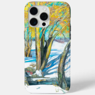 Funda Para iPhone 15 Pro Max Puente en la acuarela de invierno