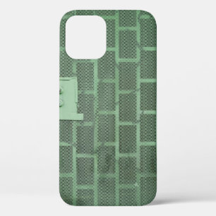 FUNDA PARA iPhone 12 PUERTA DE MADERA VERDE CON PALANCA DE ACERO VERDE