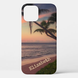 Funda Para iPhone 12 Puesta de sol adorable en la playa con palmeras