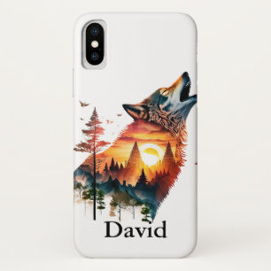 Funda Para iPhone X Puesta de sol de doble exposición de lobo aullador