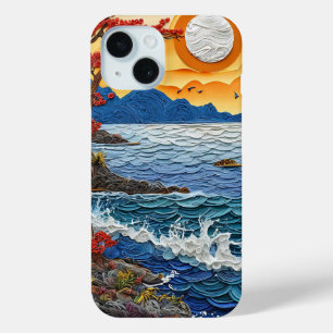 Funda Para iPhone 15 Puesta de sol de olas del océano