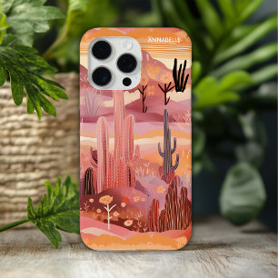 Funda Para iPhone 15 Pro Max Puesta de sol del desierto Cactus moderno Nombre p