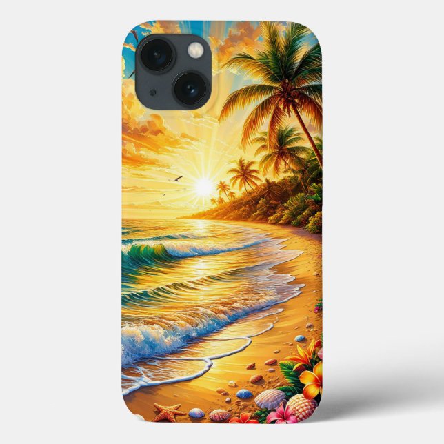 Funda De Case-Mate Para iPhone Puesta de sol en playa tropical con palmeras (Reverso)