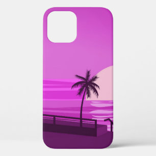 Funda Para iPhone 12 puesta de sol, océano, noche, palmeras en la orill
