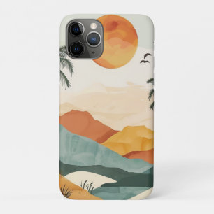 Funda Para iPhone 11 Pro Puesta de sol retro tropical de montaña naranja do
