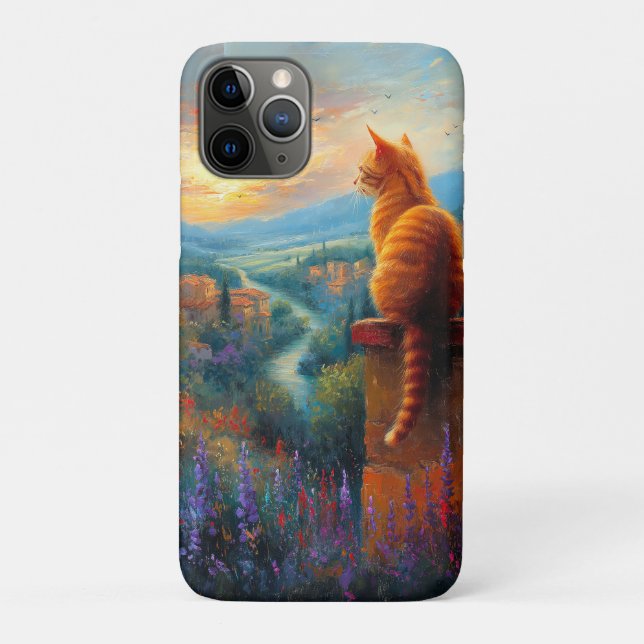 Funda De Case-Mate Para iPhone Puesta de sol toscana con un gato jengibre (Reverso)