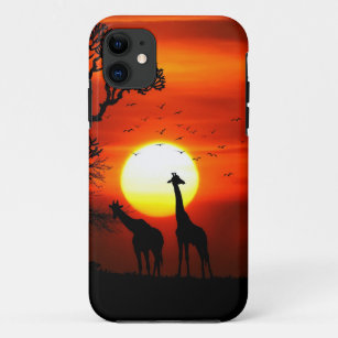 Funda Para iPhone 11 Puesta del sol anaranjada en silueta de la jirafa